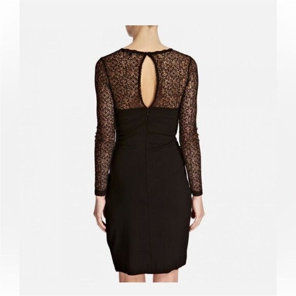 French Connection Chic Black Long Sleeve Dress with Elegant Lace, US2 - Picture 3 of 11